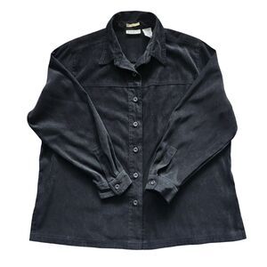 White Stag Woman Black Faux Suede Stretch Button Down Shacket Plus Size 18W